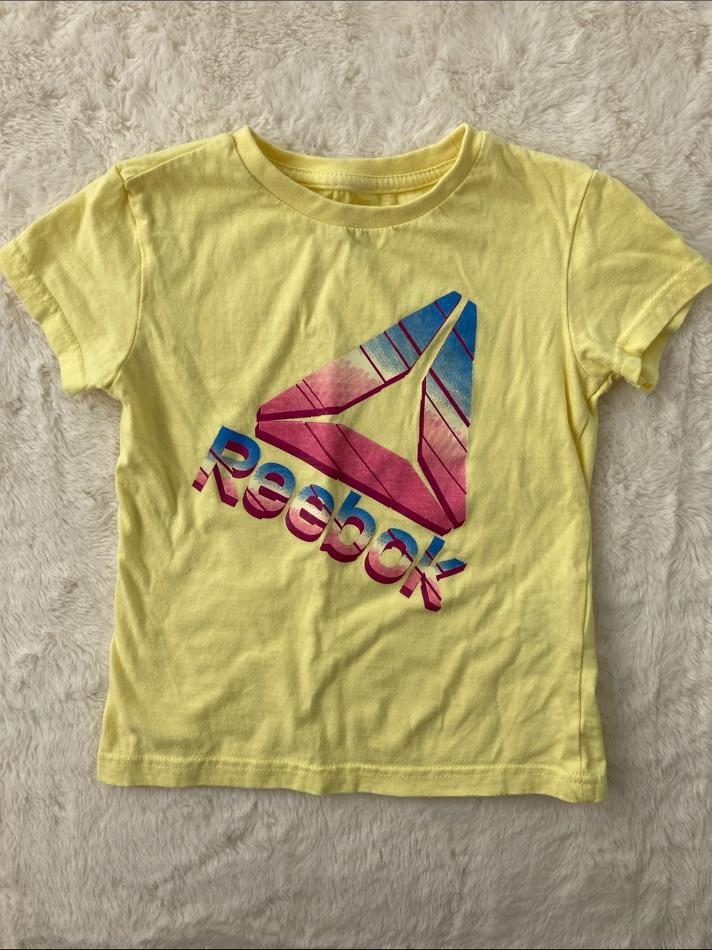 SALE! 50% Off Girls Reebok Yellow Tee with Pink and Blue Logo Size 6